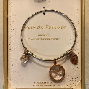FRIENDS FOREVER CHARM EXPANDABLE BRACLET STAINLESS STEEL NWT